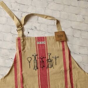 French Stripe Chef's Apron with Wine Corkscrew Design